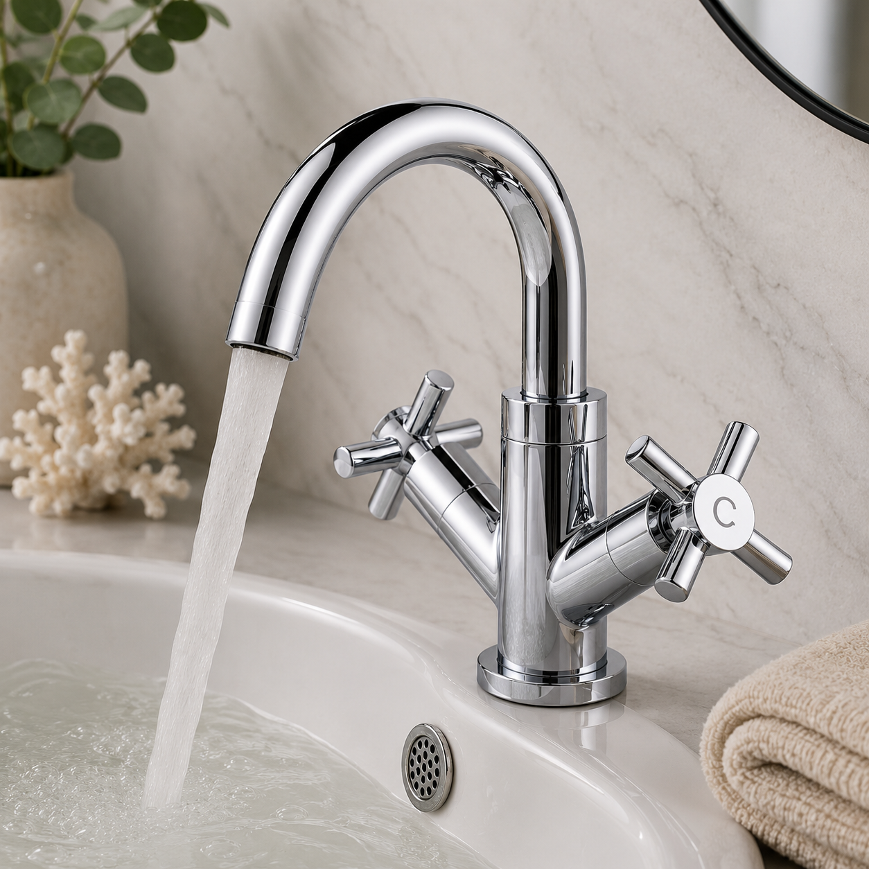 Dunorlan Mono Basin Mixer Tap with Swivel Spout & Waste – Chrome