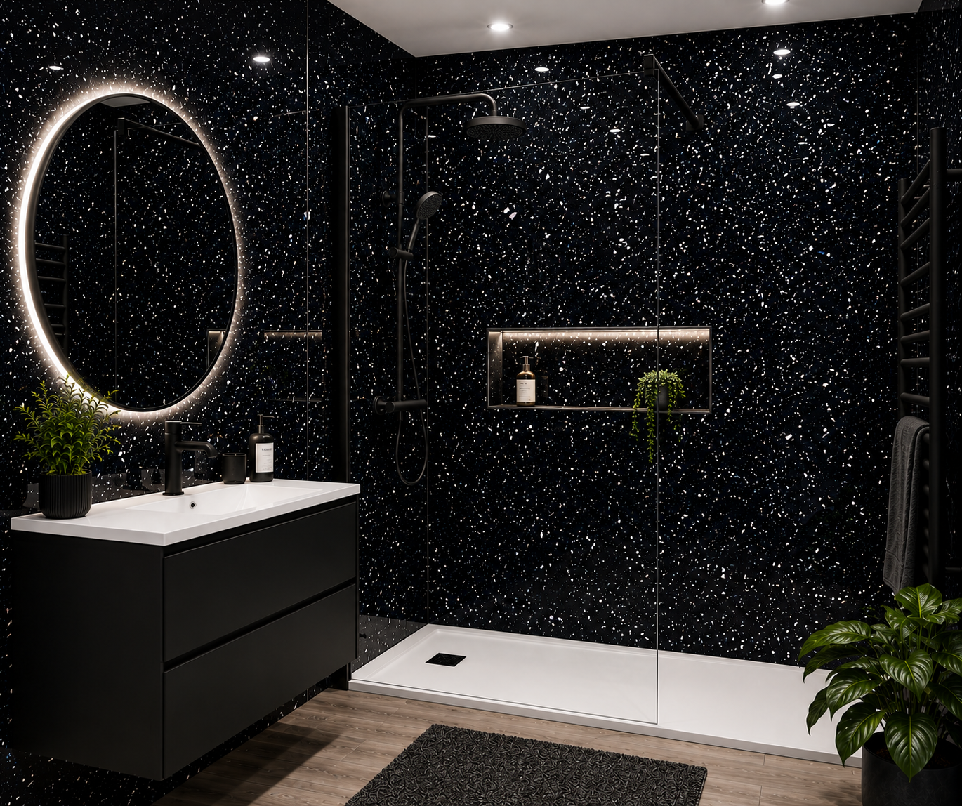 DuraPanel Black Sparkle Gloss Bathroom Wall Panel 11mm | Square Edge or Duralock T&G