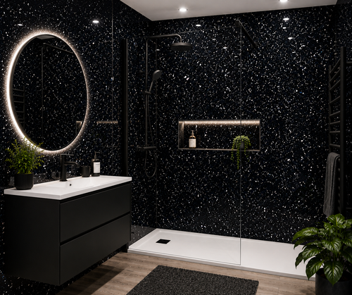DuraPanel Black Sparkle Gloss Bathroom Wall Panel 11mm | Square Edge or Duralock T&G