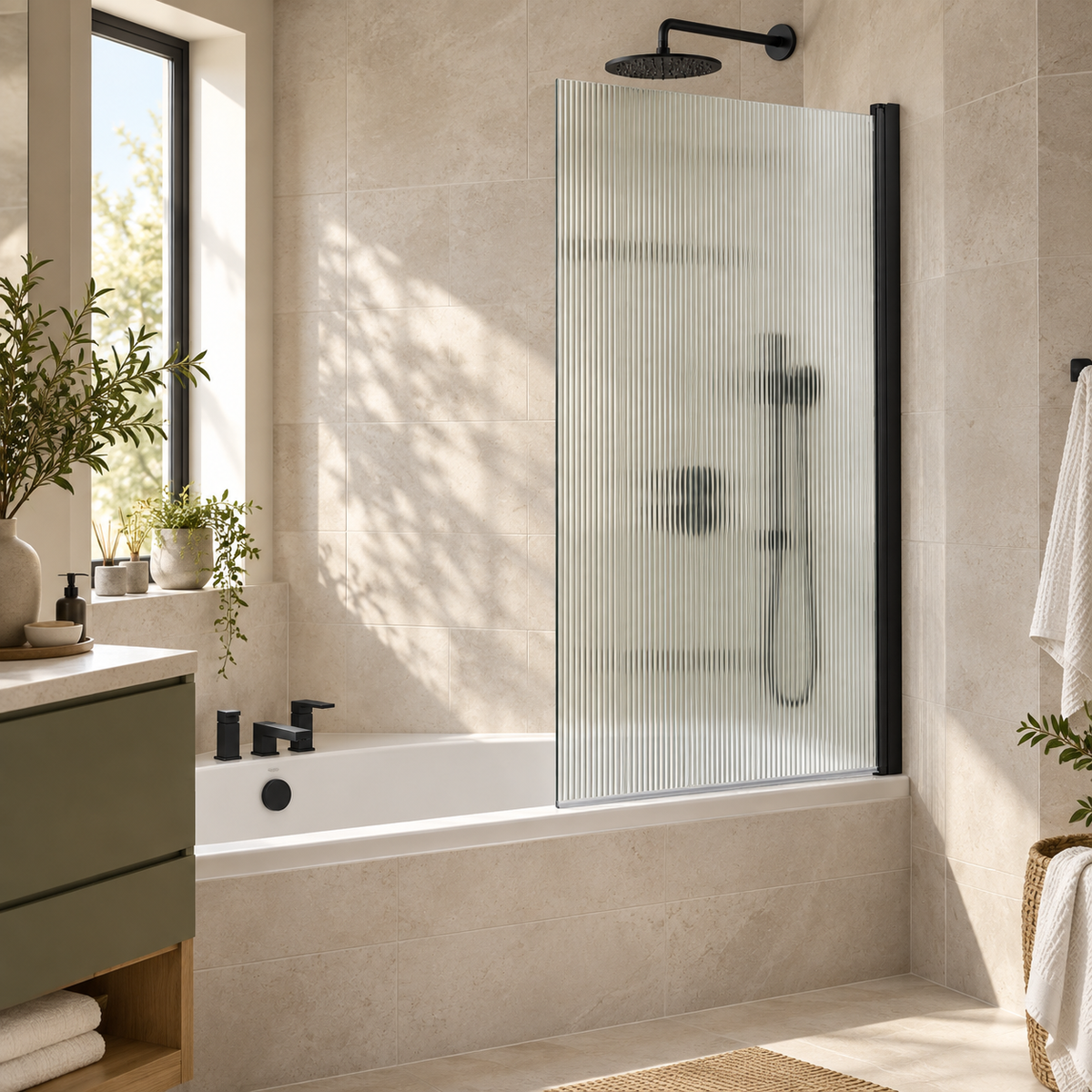 Genesis 800mm Square Bath Screen - Fluted Glass