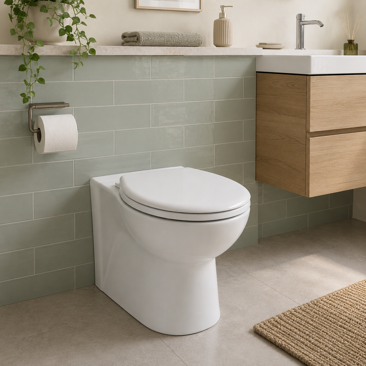 Ebony Back-to-Wall WC Pan and Soft Close Seat