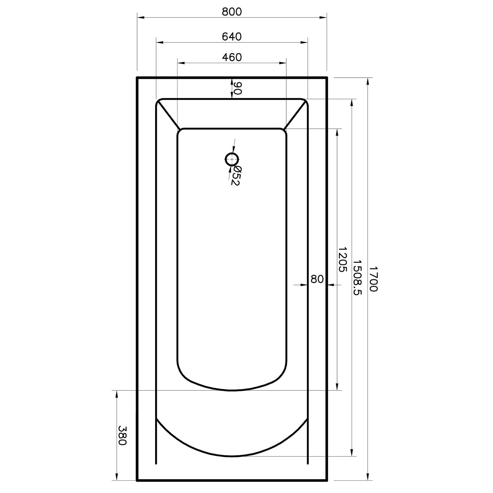 Eden 1700 x 800mm Single Ended Bath