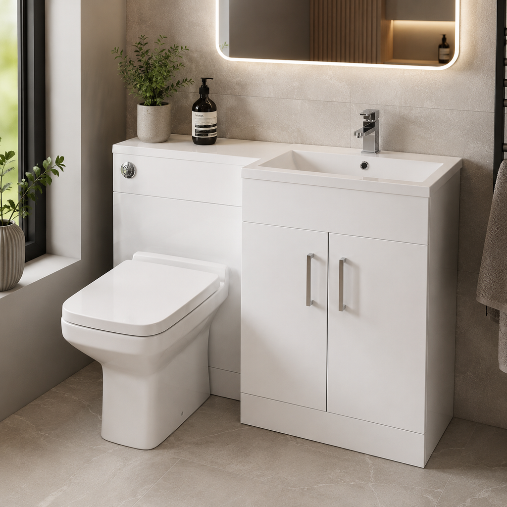 Eden 1000mm Square Basin Combination Unit with Slimline WC Housing – Left or Right Hand