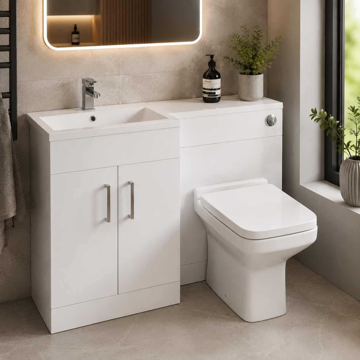 Eden 1000mm Square Basin Combination Unit with Slimline WC Housing – Left or Right Hand