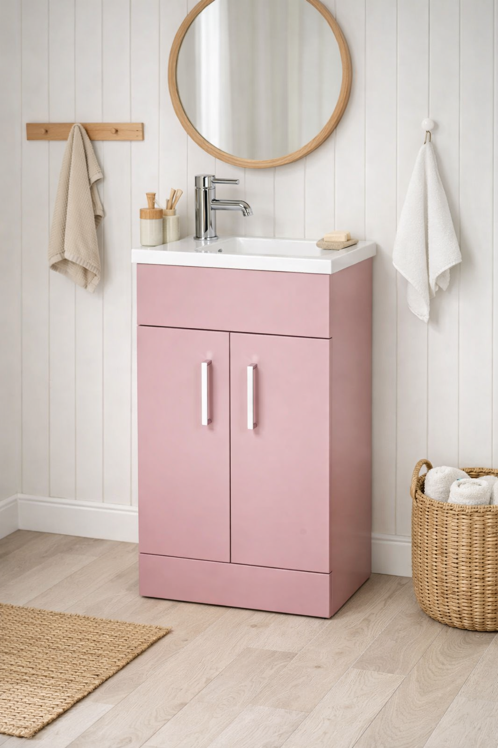 Eden 400mm Slim Floor Standing Vanity Unit with Reversible Resin Basin – Dusty Pink