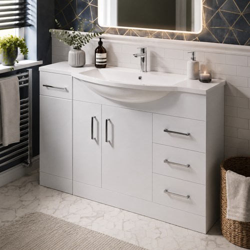 Eden Classic 300mm Laundry Unit with Wire Storage Basket – Gloss White