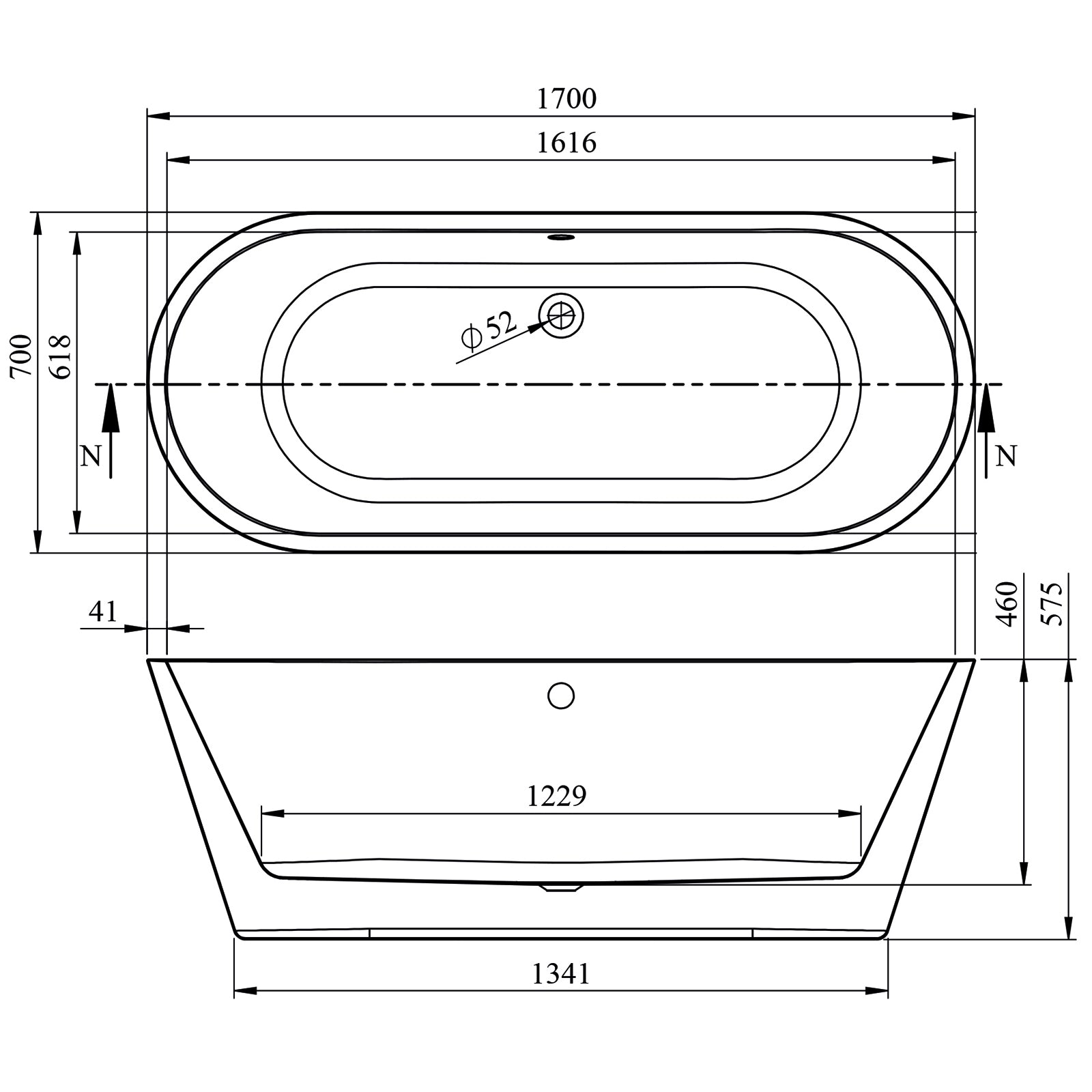 Estoril Freestanding Bath - 1700 x 700mm