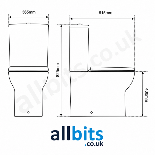 Estoril Rimless Tall Close Coupled Closed Sided WC including Soft Close Seat