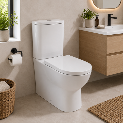 Estoril Rimless Tall Close Coupled Closed Sided WC including Soft Close Seat