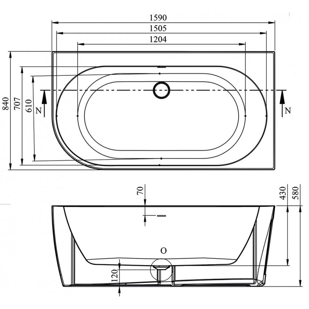 Eton Freestanding Offset Left Hand Corner Bath - 1590 x 850mm
