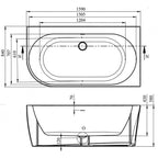 Eton Freestanding Offset Left Hand Corner Bath - 1590 x 850mm