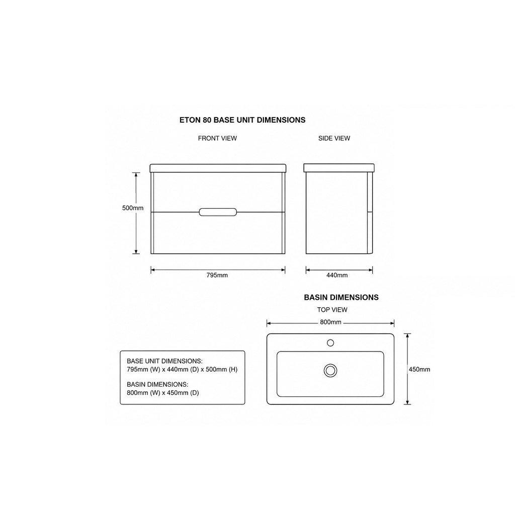 Eton 80 Wall-Hung Base & Basin - Gloss White