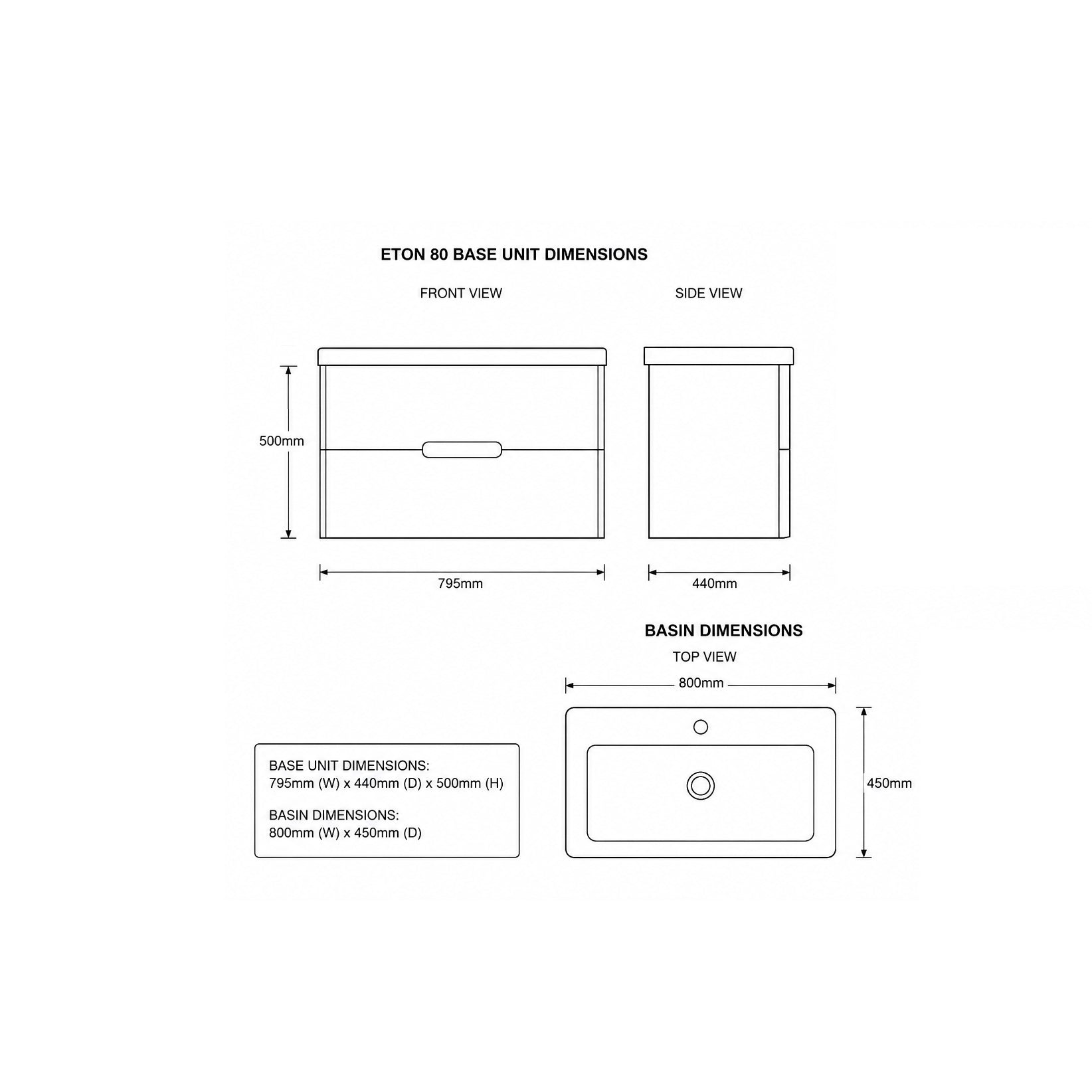 Eton 80 Wall-Hung Base & Basin - Gloss White