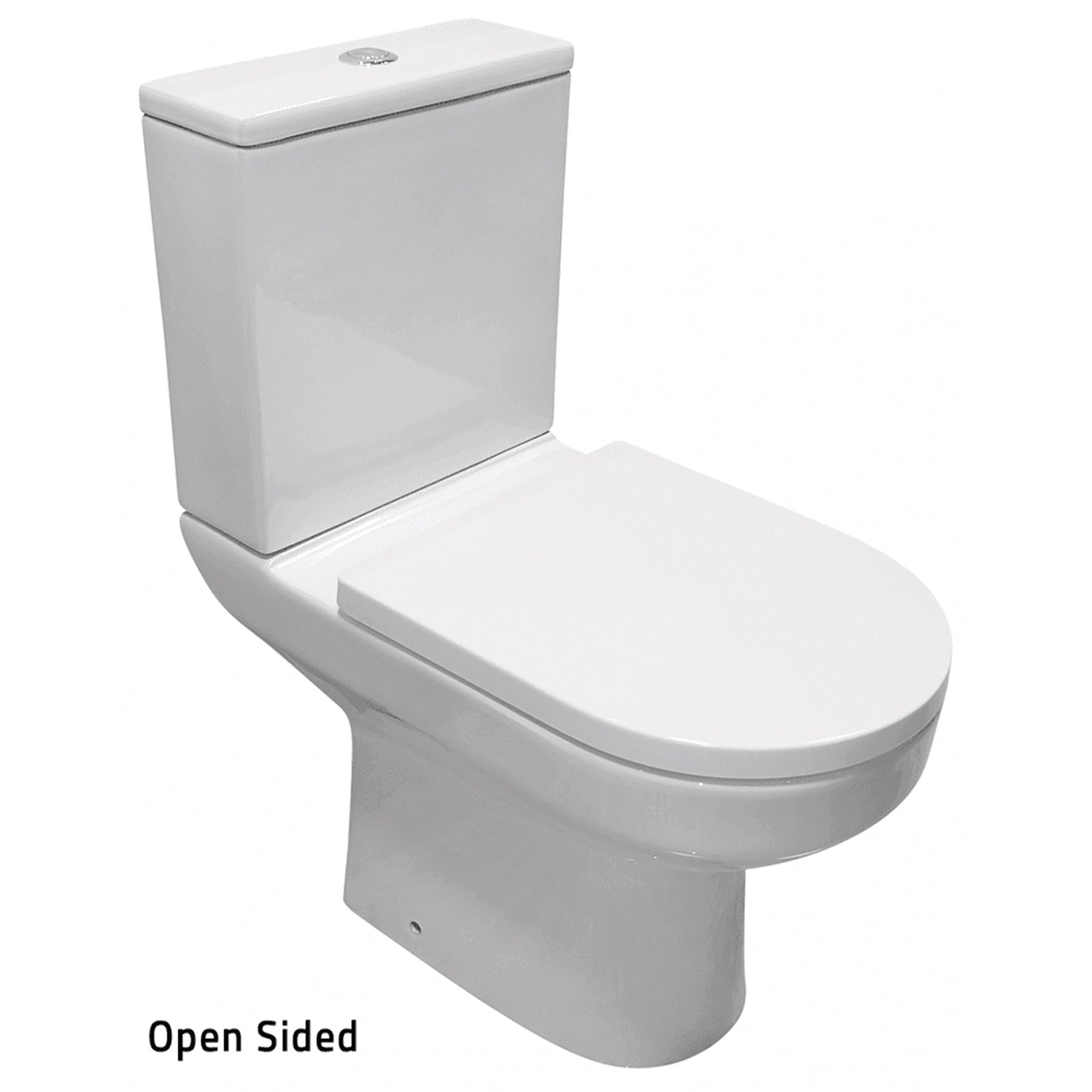 Evora Rimless Close Coupled Open Sided WC including Soft Close Seat