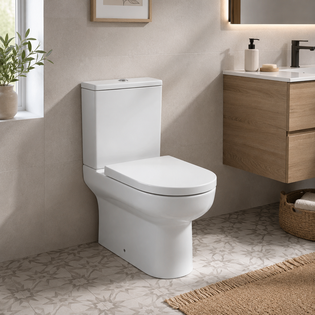 Evora Rimless Close Coupled Closed Sided WC including Soft Close Seat