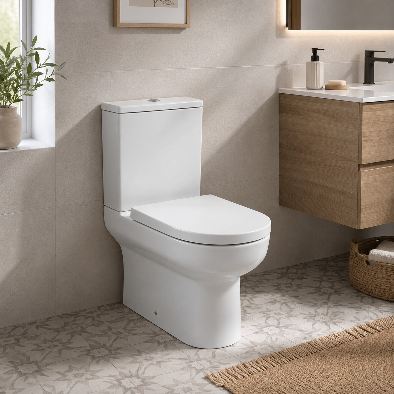 Evora Rimless Close Coupled Closed Sided WC including Soft Close Seat