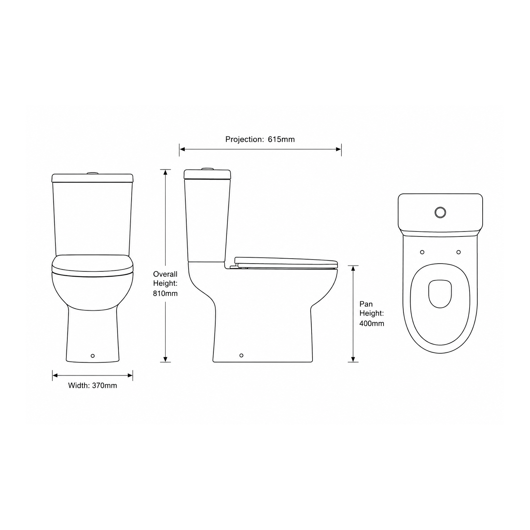 Evora Rimless Close Coupled Open Sided WC including Soft Close Seat