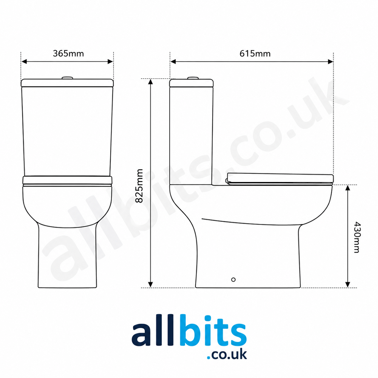 Evora Rimless Close Coupled Closed Sided WC including Soft Close Seat