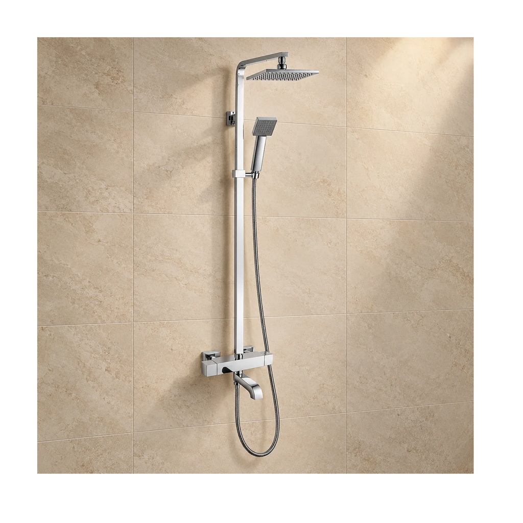 Nevada Square Extended Height Thermostatic Shower Kit with Bath Spout – Chrome