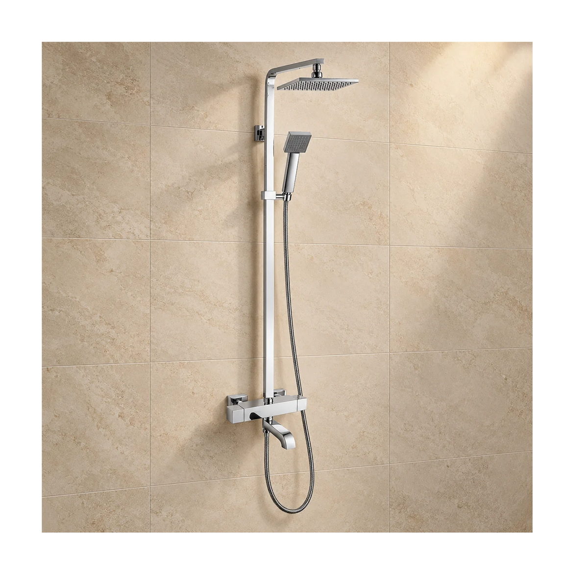 Nevada Square Extended Height Thermostatic Shower Kit with Bath Spout – Chrome