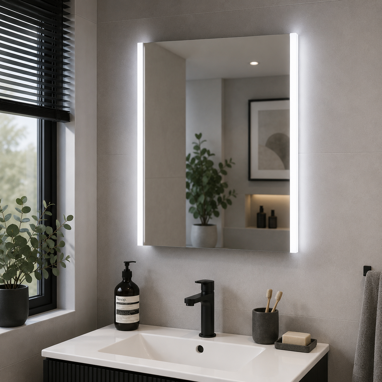 Genesis Warwick 500mm LED Bathroom Mirror with Side Lights, Touchless Sensor & Demister