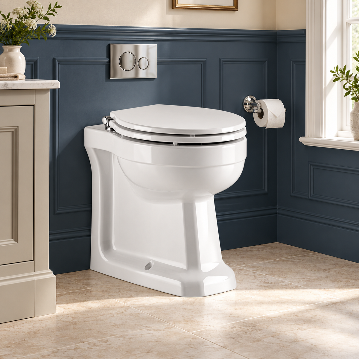 Grosvenor Tall Back to Wall Toilet with Wooden Soft Close Seat