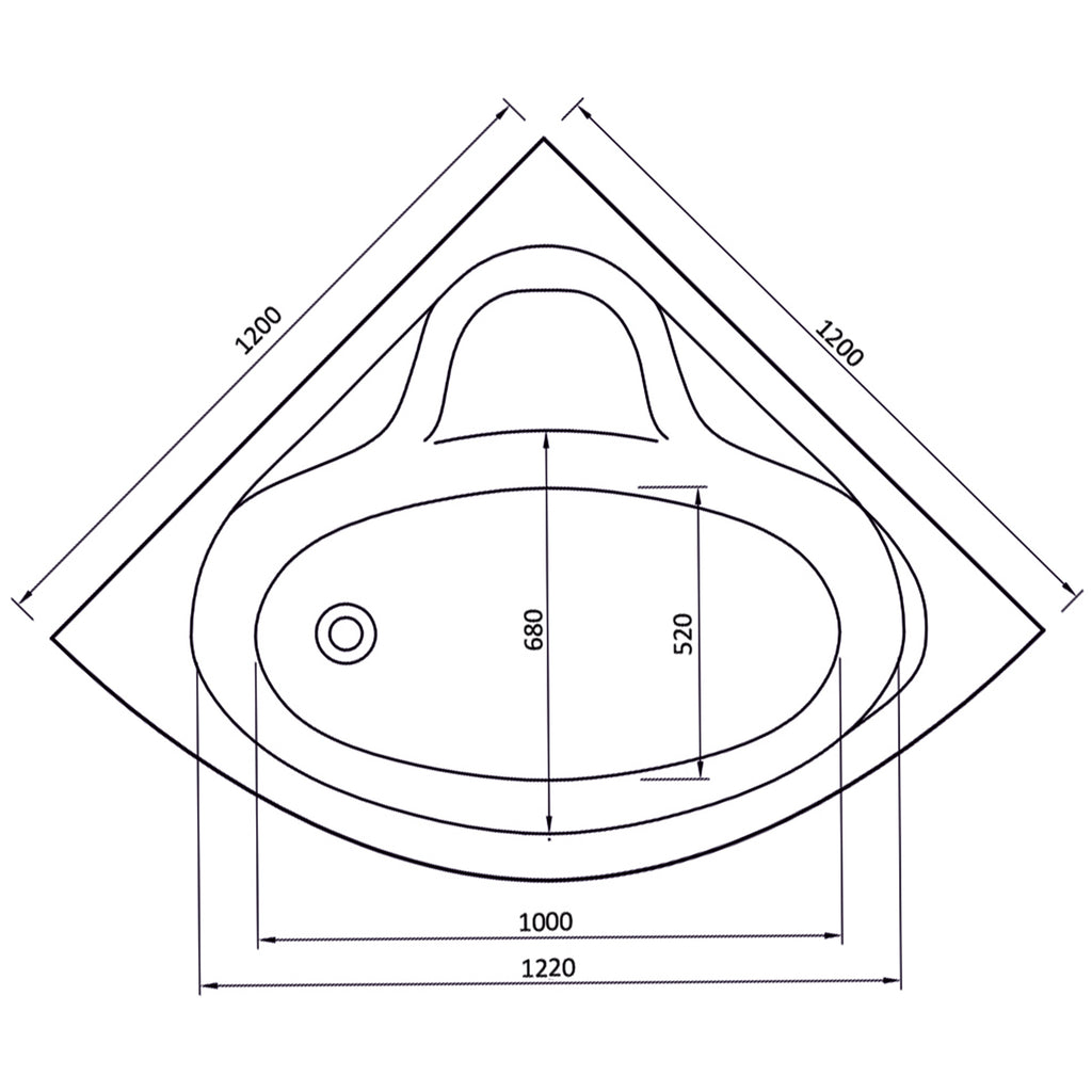 Idaho corner bath plan showing two 1200mm wall edges and the internal bathing layout