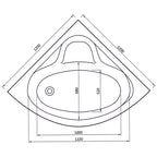 Idaho corner bath plan showing two 1200mm wall edges and the internal bathing layout