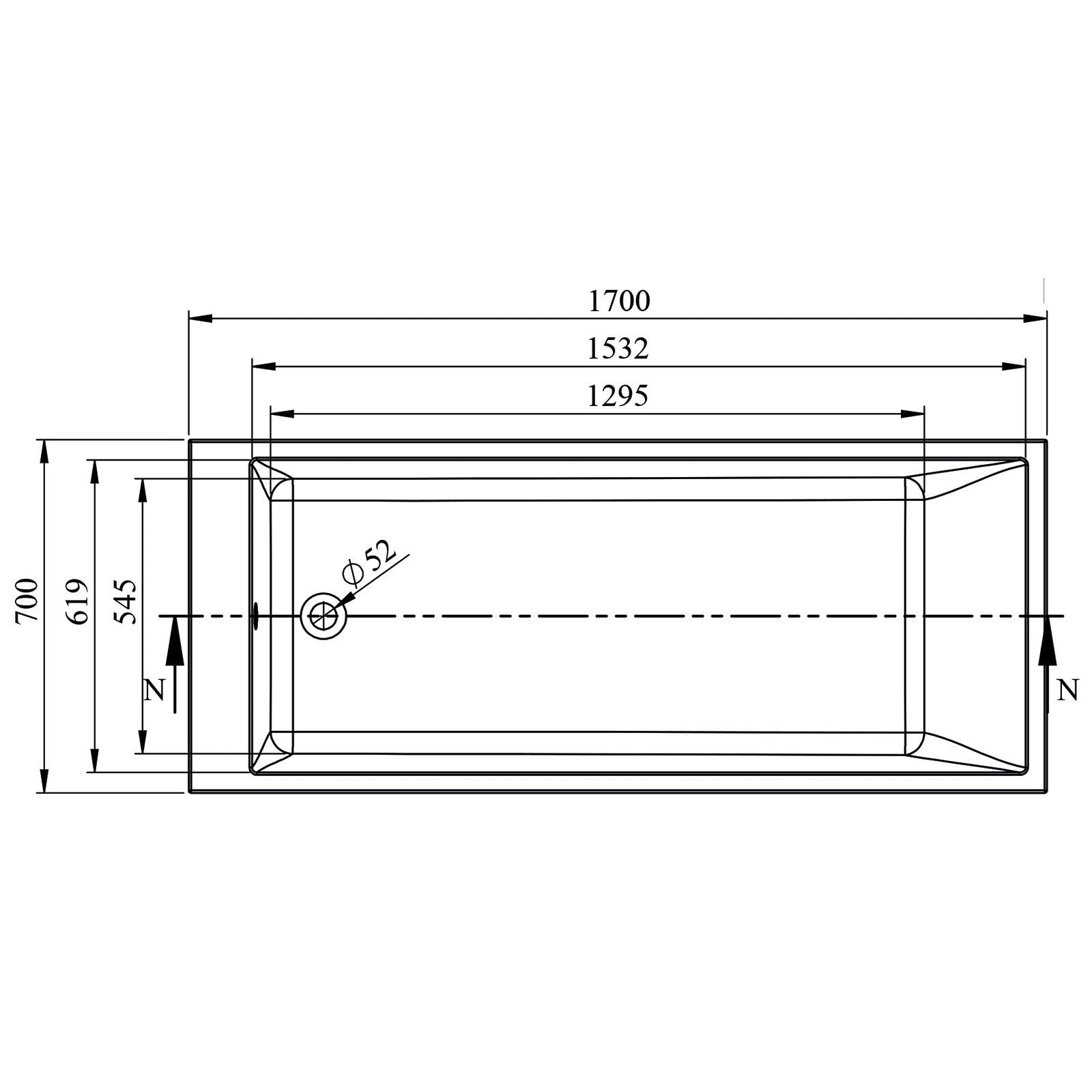 Indiana 1700 x 700mm Single Ended Bath