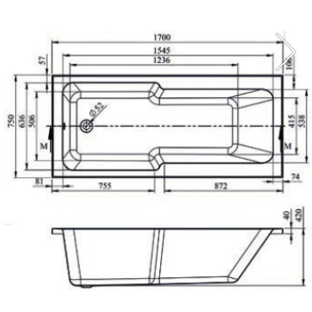 Iowa 1700 x 750mm Shower Bath