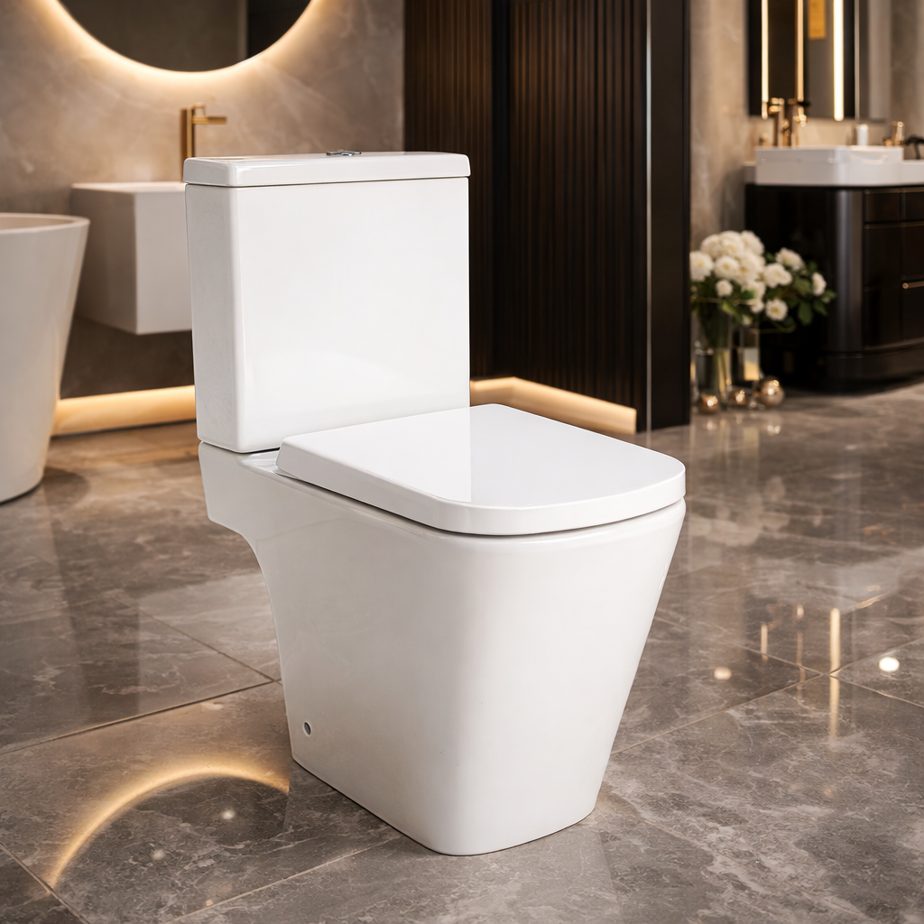 Kansas Rimless Close Coupled Pan with Open Back & Soft Close Seat
