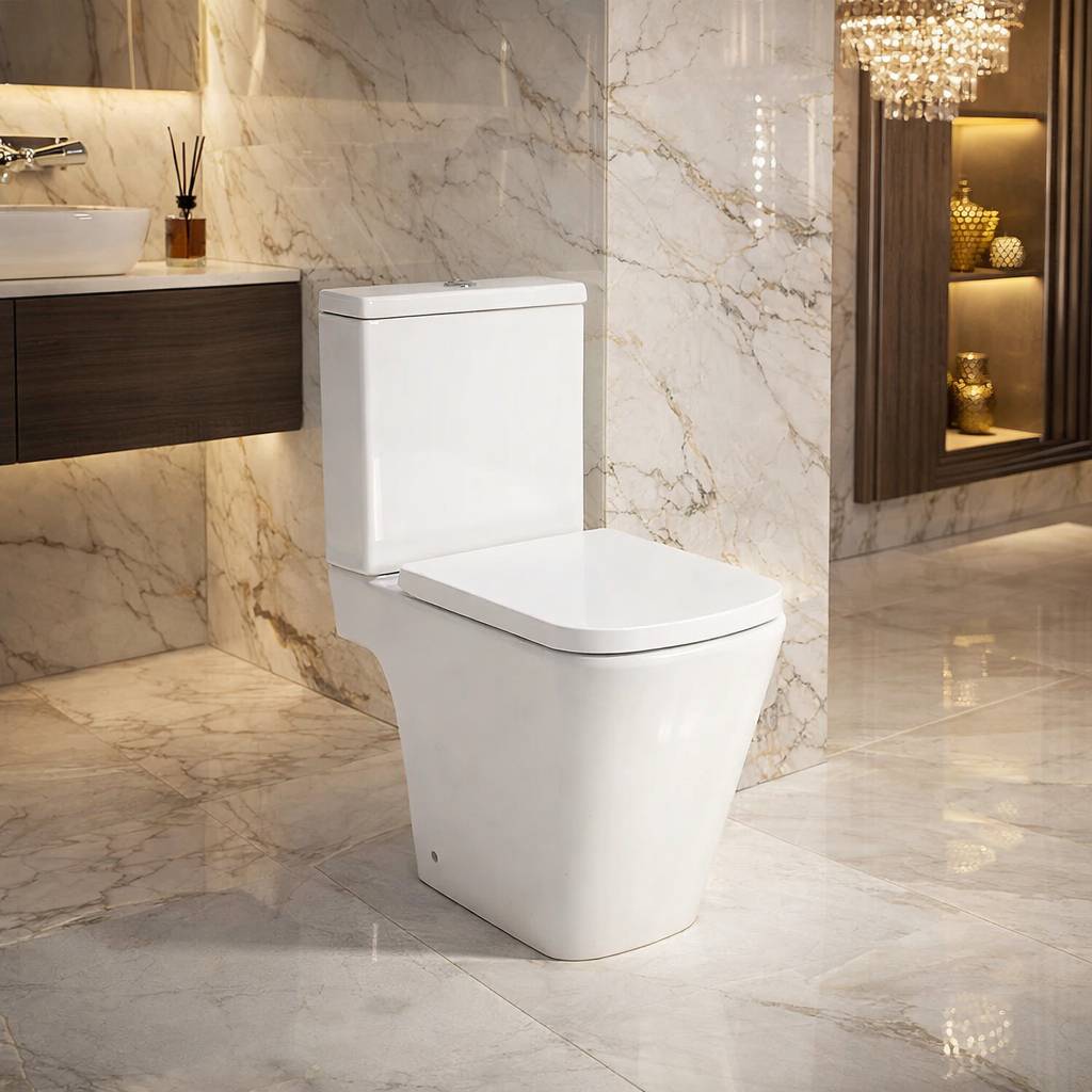 Kansas Rimless Close Coupled Pan with Open Back & Soft Close Seat