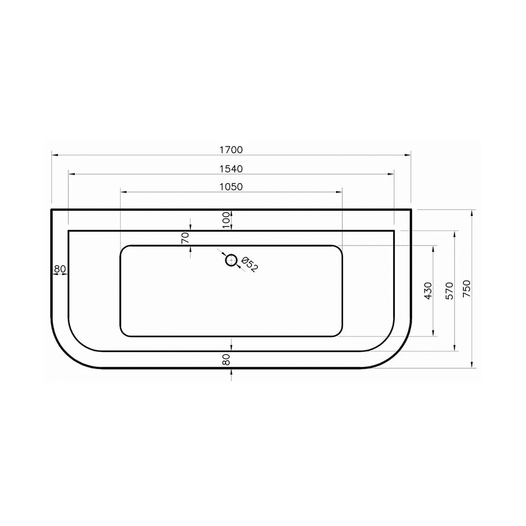 Kansas 1700 x 750mm Double Ended Bath