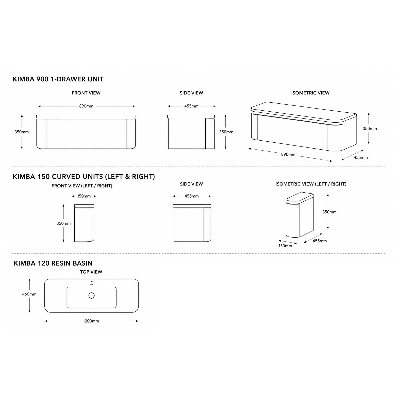 Kimba 120 Curved Wall-Hung Vanity Unit