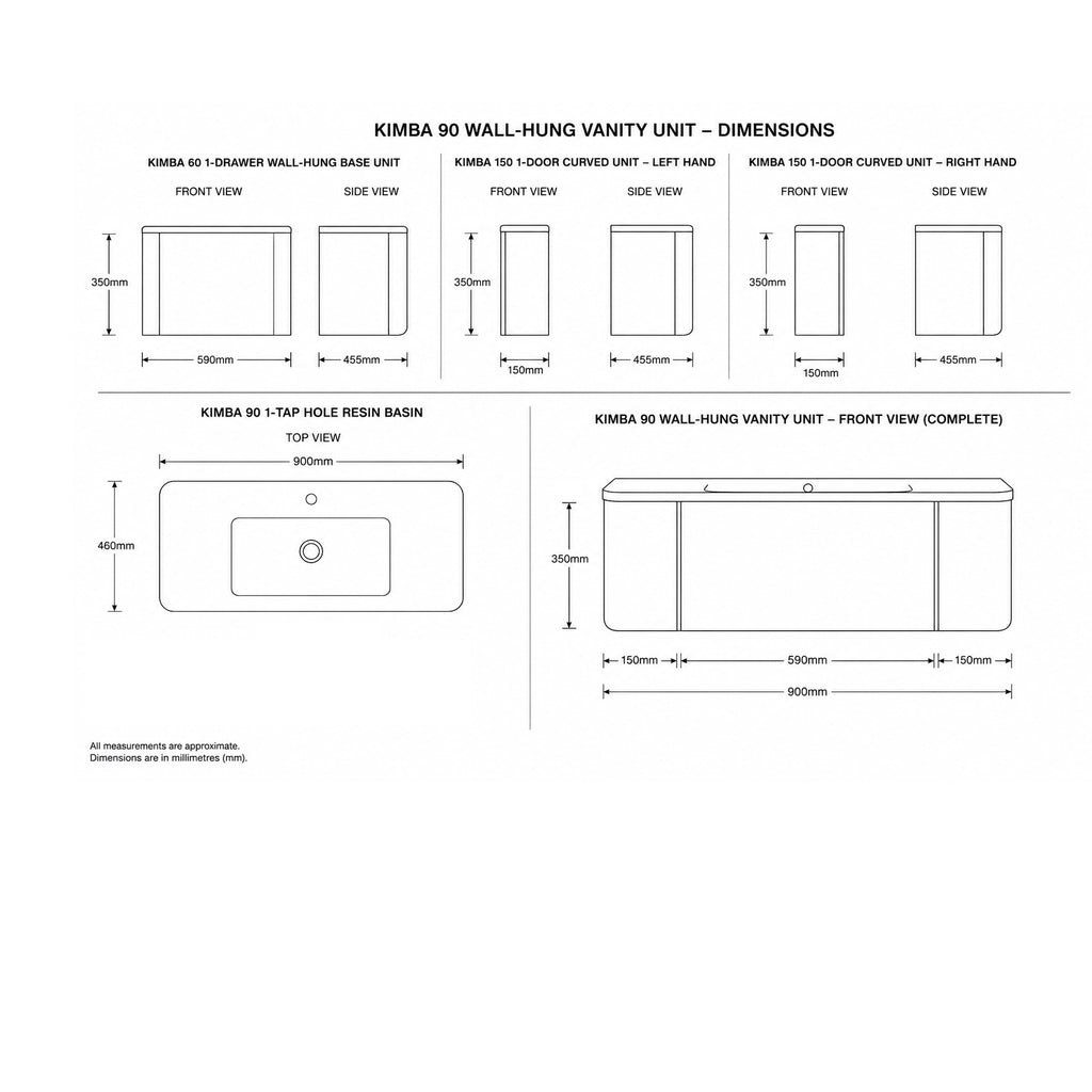 Kimba 90 Curved Wall-Hung Vanity Unit