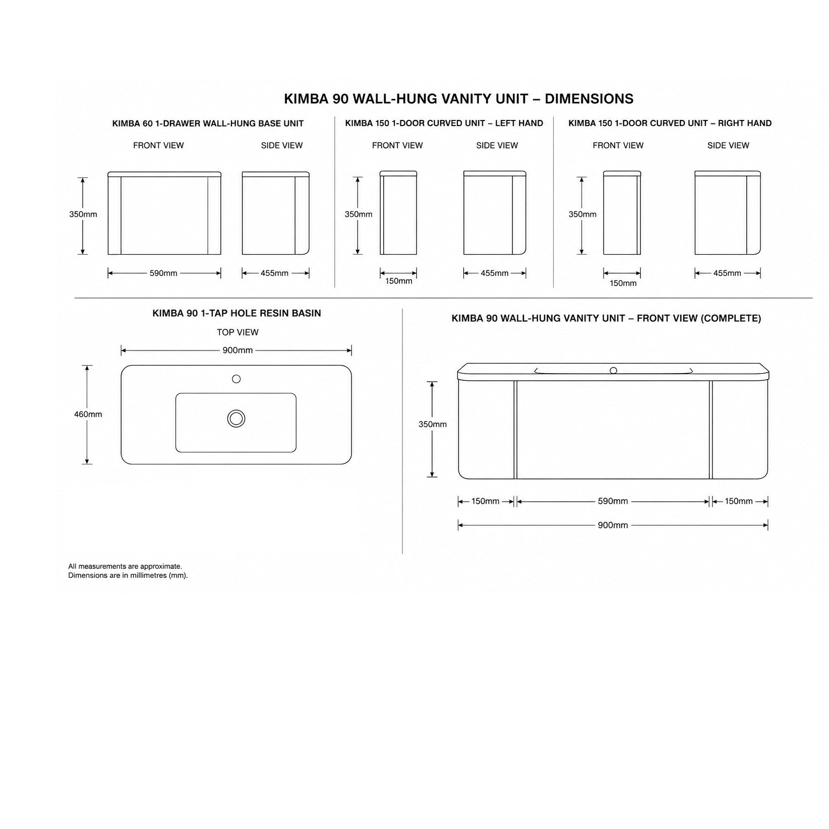 Kimba 90 Curved Wall-Hung Vanity Unit