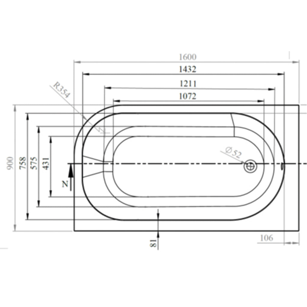 Kansas 1600 x 900mm Offset Double Ended Bath - LH