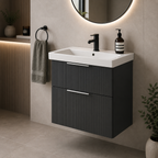 Knole Fluted 600mm Wall Hung Vanity Unit with Ceramic Basin - Matt White, Graphite or Sage Green