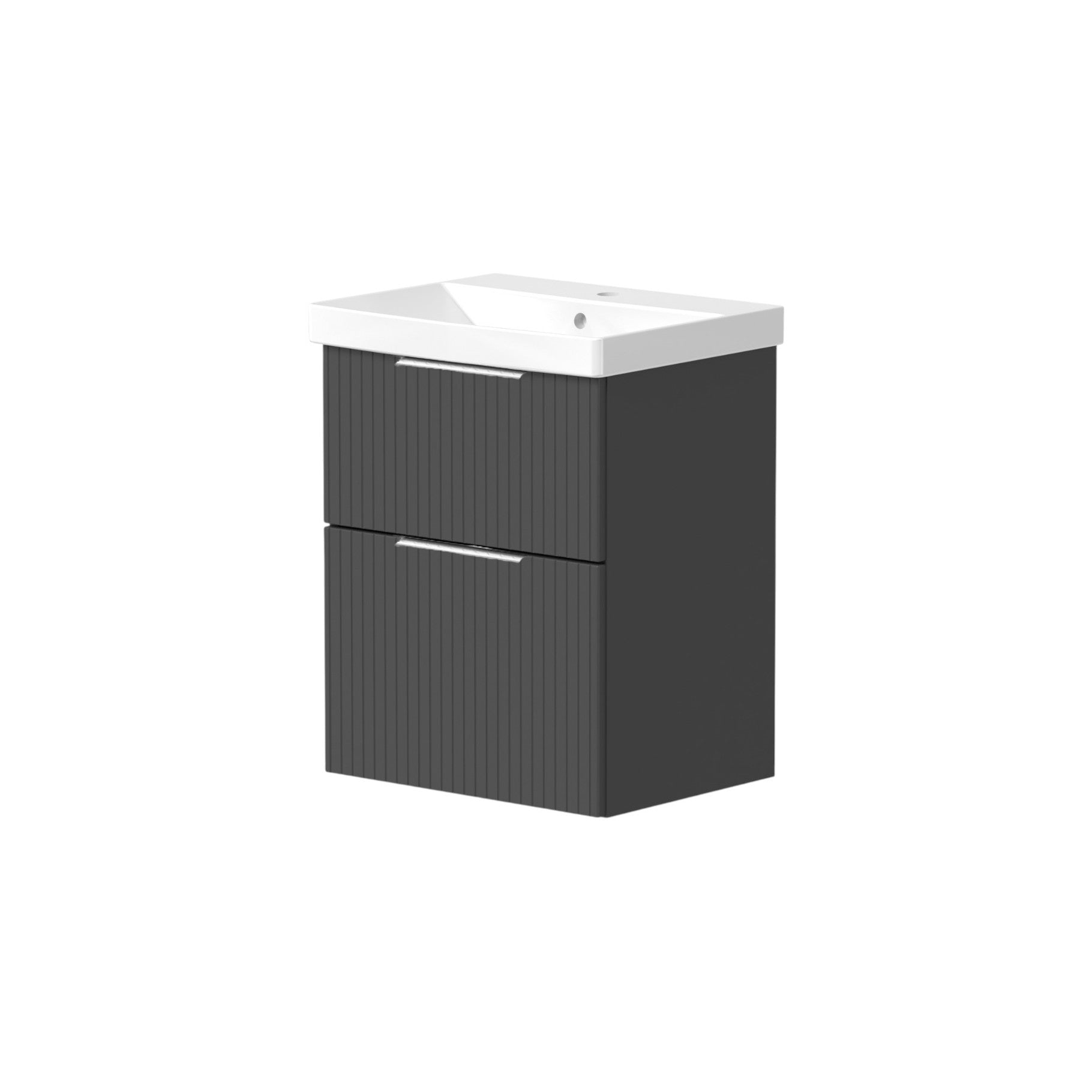 Knole Fluted 500mm Wall Hung Vanity Unit with Ceramic Basin - Matt White, Graphite or Sage Green