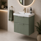 Knole Fluted 600mm Wall Hung Vanity Unit with Ceramic Basin - Matt White, Graphite or Sage Green