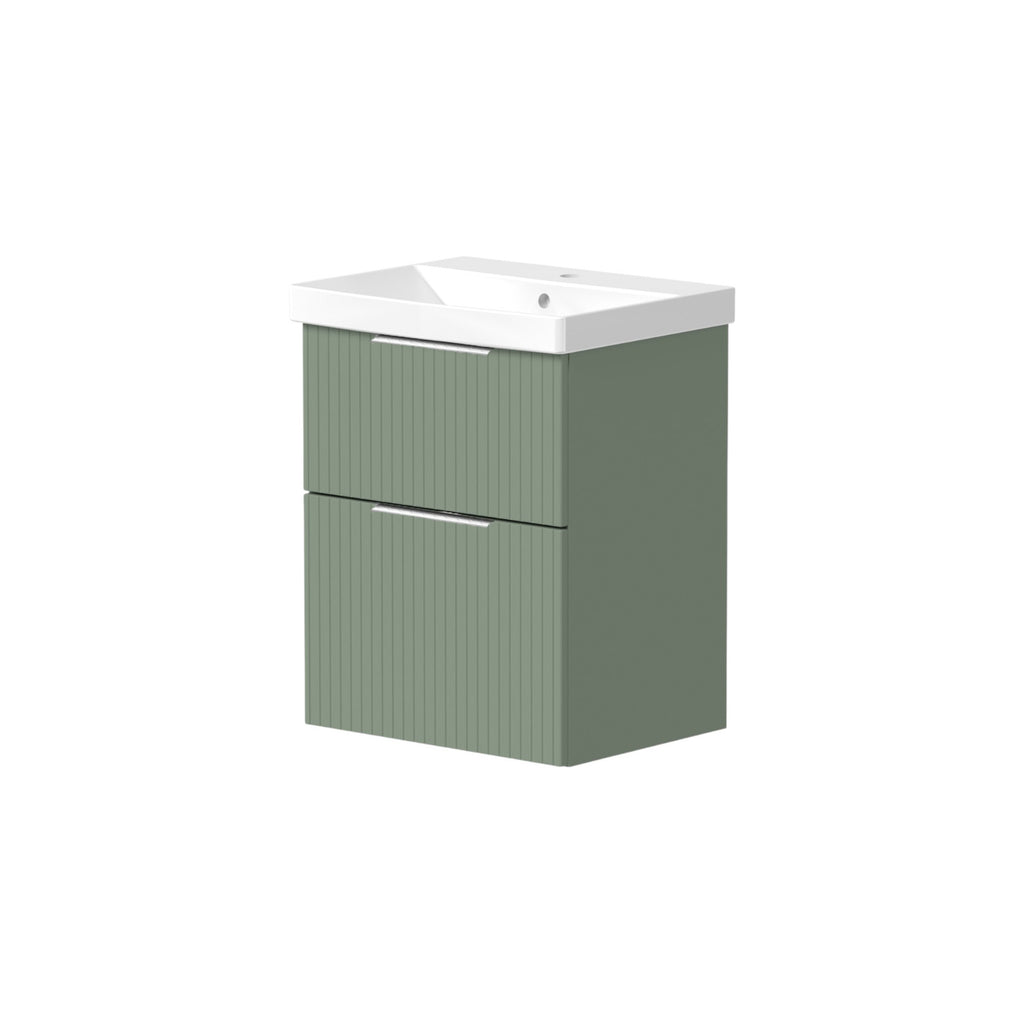 Knole Fluted 500mm Wall Hung Vanity Unit with Ceramic Basin - Matt White, Graphite or Sage Green