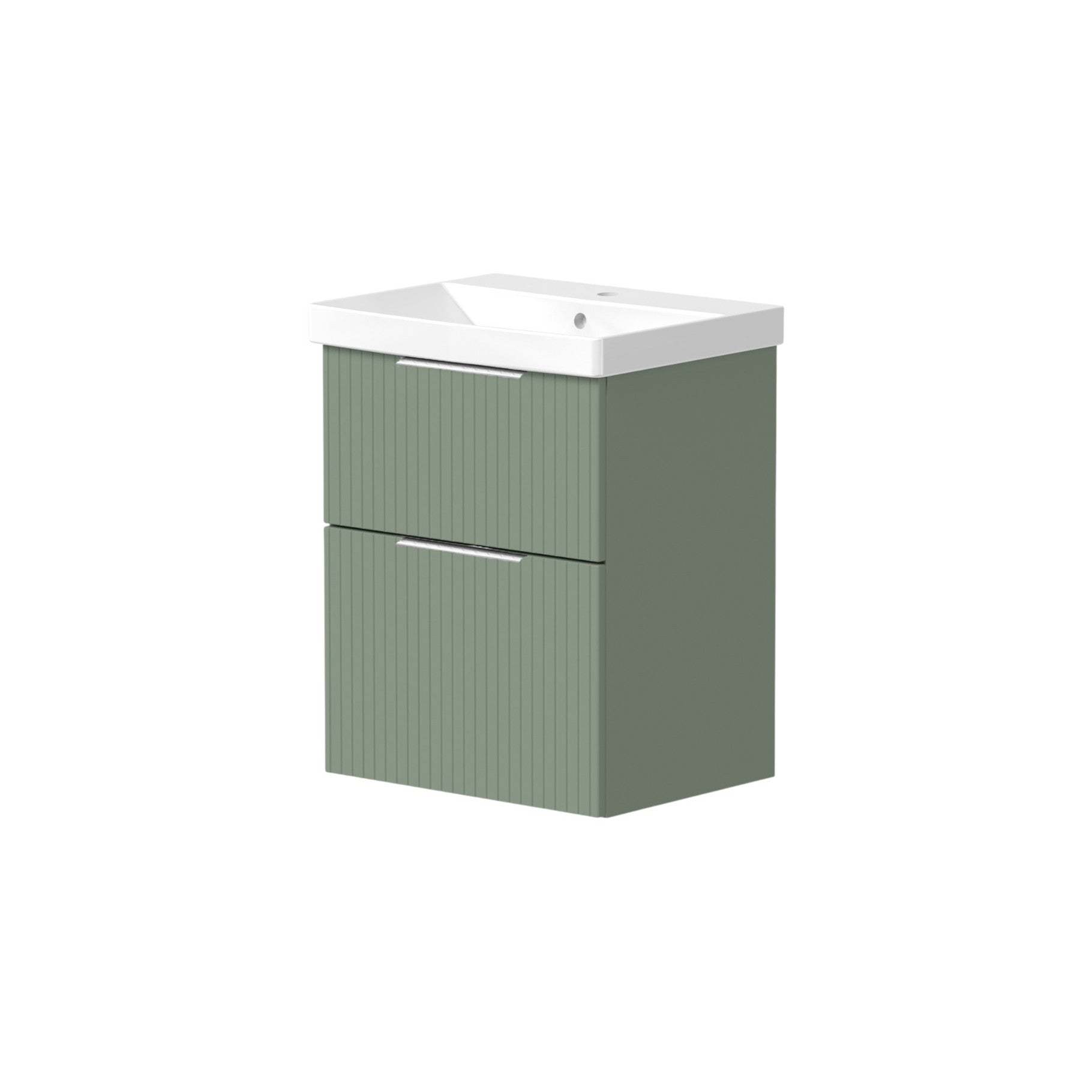 Knole Fluted 500mm Wall Hung Vanity Unit with Ceramic Basin - Matt White, Graphite or Sage Green