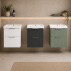 Knole Fluted 500mm Wall Hung Vanity Unit with Ceramic Basin - Matt White, Graphite or Sage Green