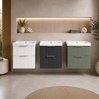 Knole Fluted 600mm Wall Hung Vanity Unit with Ceramic Basin - Matt White, Graphite or Sage Green