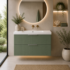 Knole Fluted 800mm Wall Hung Vanity Unit with Ceramic Basin - Matt White, Graphite or Sage Green
