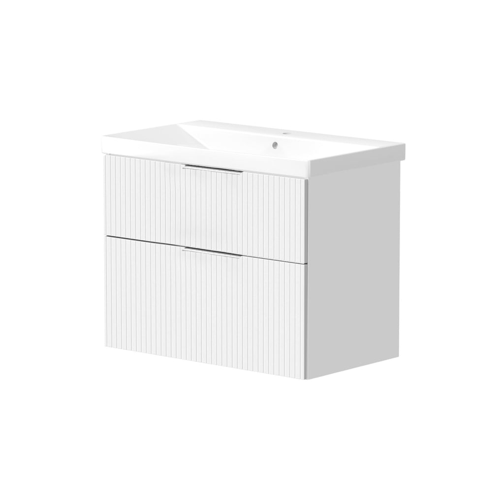 Knole Fluted 800mm Wall Hung Vanity Unit with Ceramic Basin - Matt White, Graphite or Sage Green