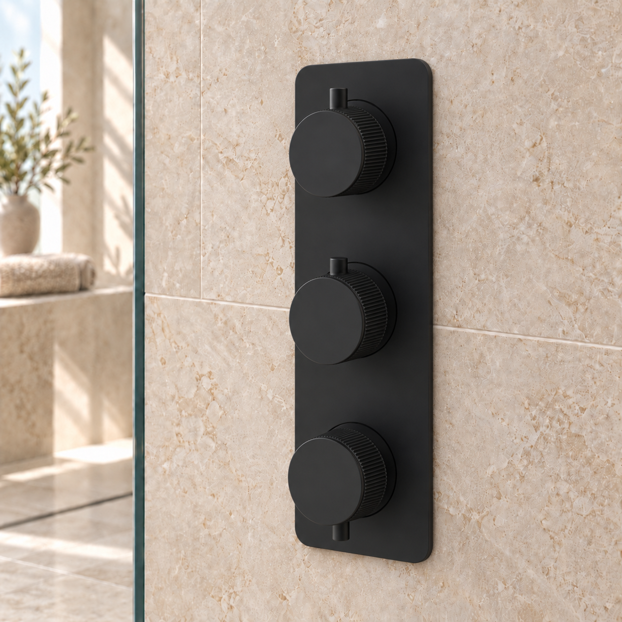 Knole Fluted Double Outlet Three Control Concealed Thermostatic Shower Valve