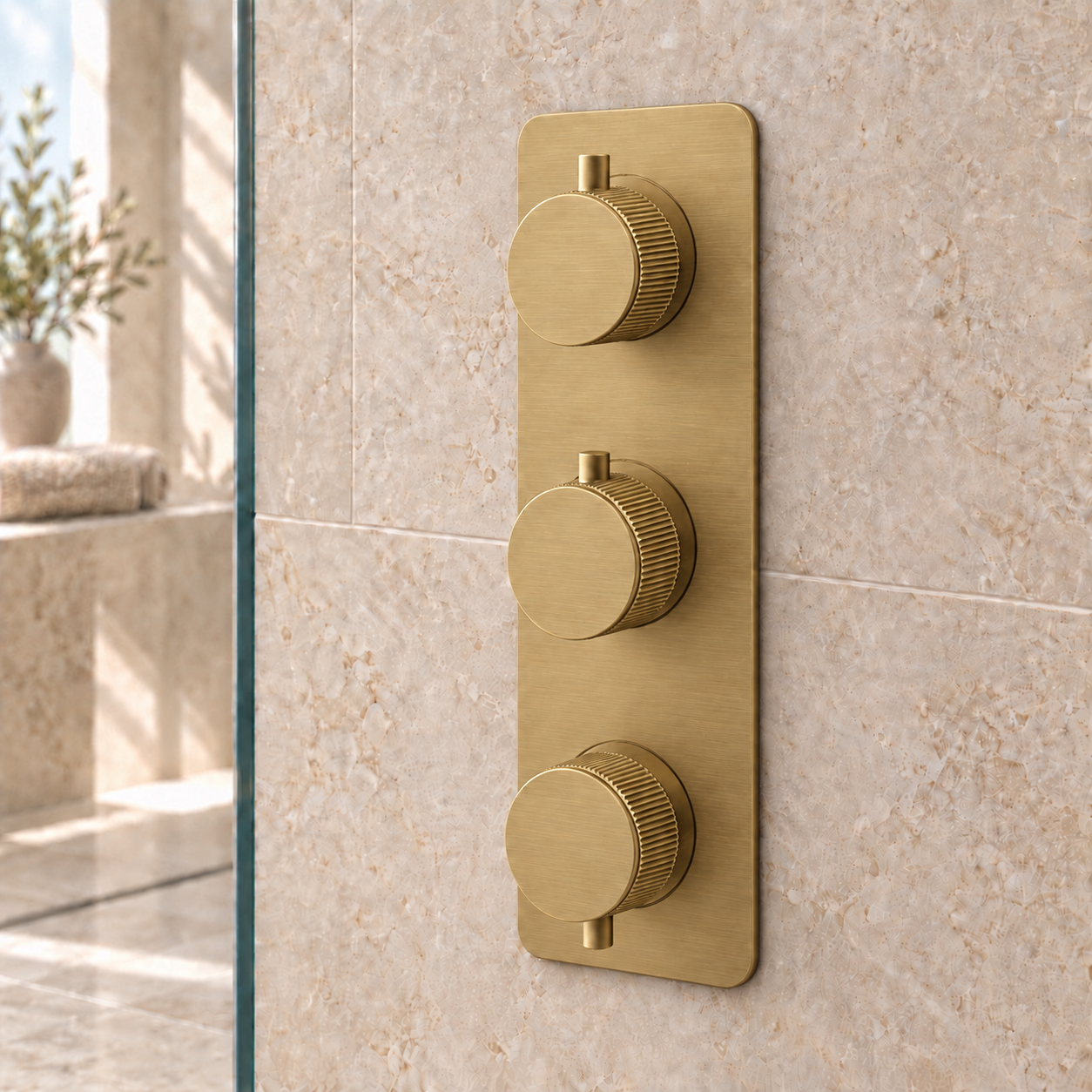 Knole Fluted Double Outlet Three Control Concealed Thermostatic Shower Valve
