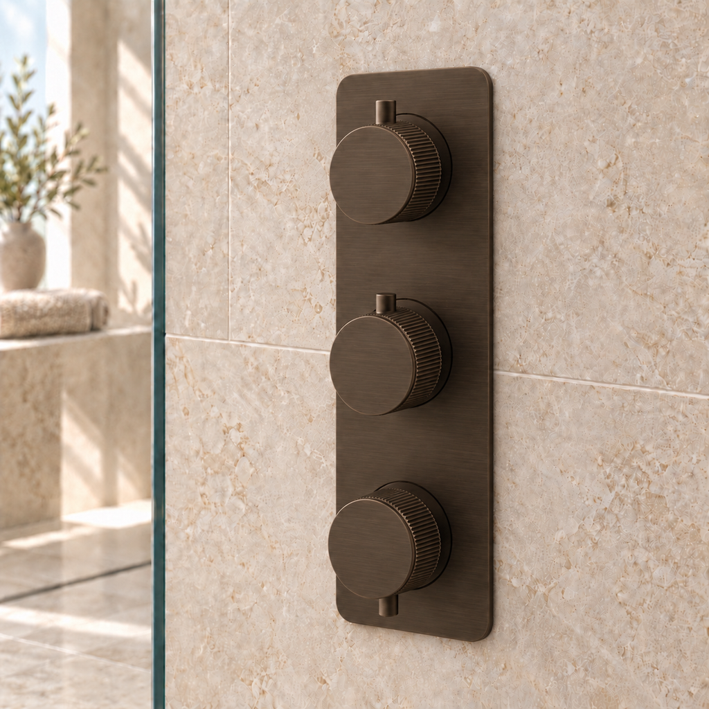 Knole Fluted Double Outlet Three Control Concealed Thermostatic Shower Valve