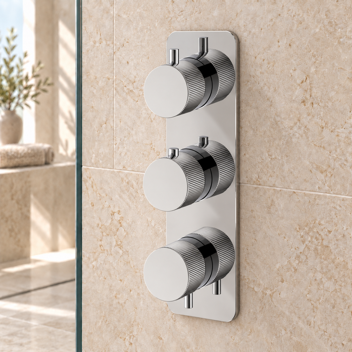 Knole Fluted Double Outlet Three Control Concealed Thermostatic Shower Valve